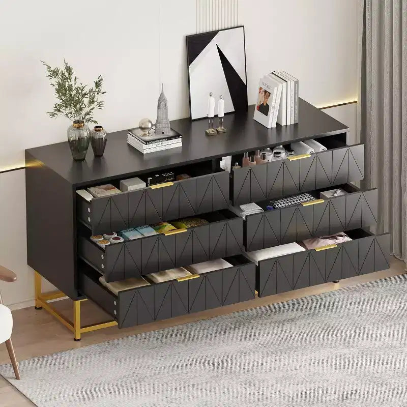 Wood Dresser for Bedroom, Wide Chest of Drawers with 6 Drawer, Large Storage Tower Unit, Closet Store Organizer for Living Room, Hallway