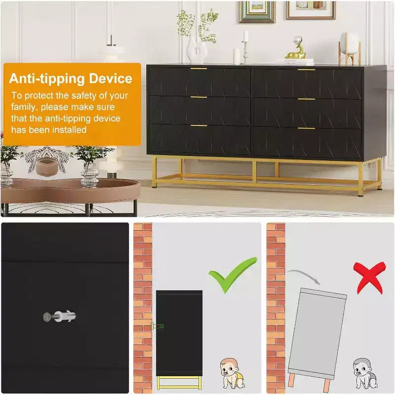 Wood Dresser for Bedroom, Wide Chest of Drawers with 6 Drawer, Large Storage Tower Unit, Closet Store Organizer for Living Room, Hallway