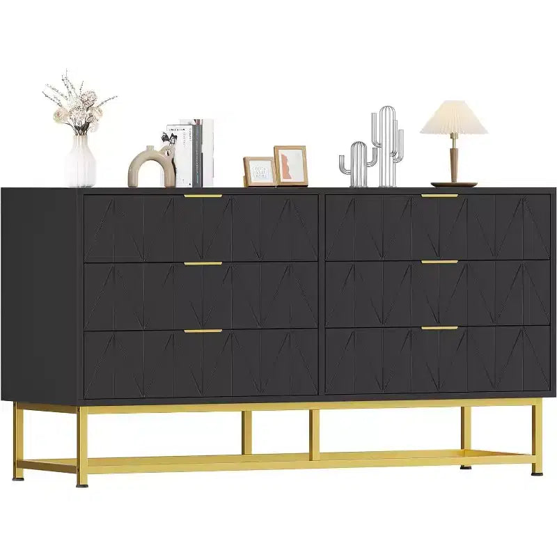 Wood Dresser for Bedroom, Wide Chest of Drawers with 6 Drawer, Large Storage Tower Unit, Closet Store Organizer for Living Room, Hallway
