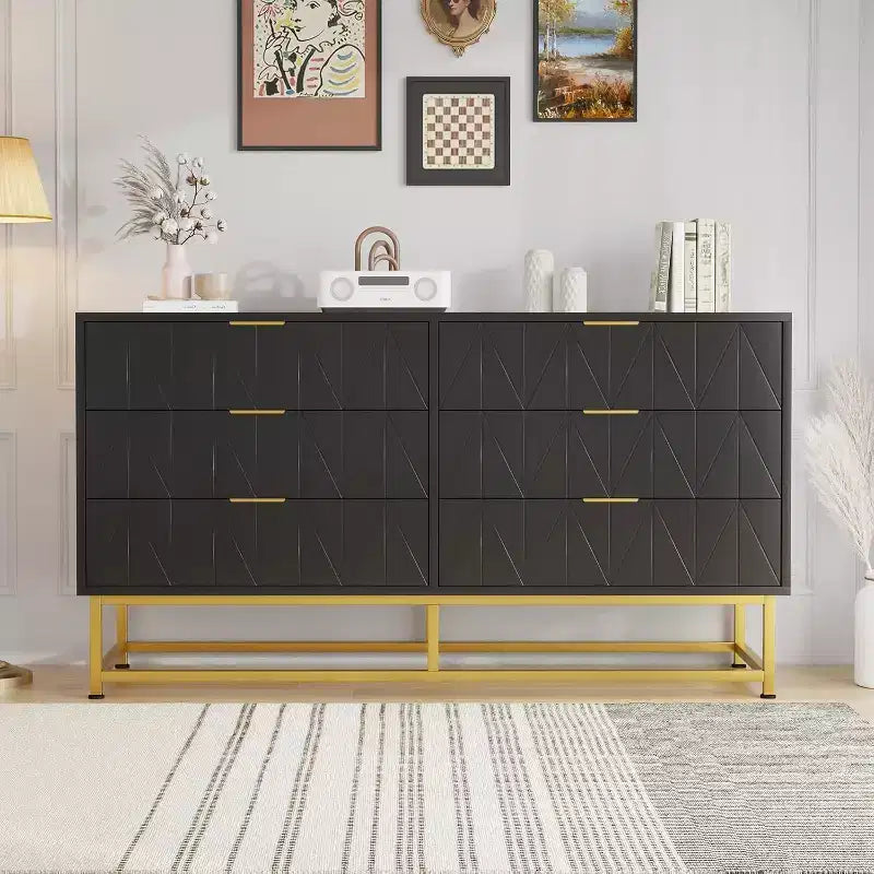 Wood Dresser for Bedroom, Wide Chest of Drawers with 6 Drawer, Large Storage Tower Unit, Closet Store Organizer for Living Room, Hallway