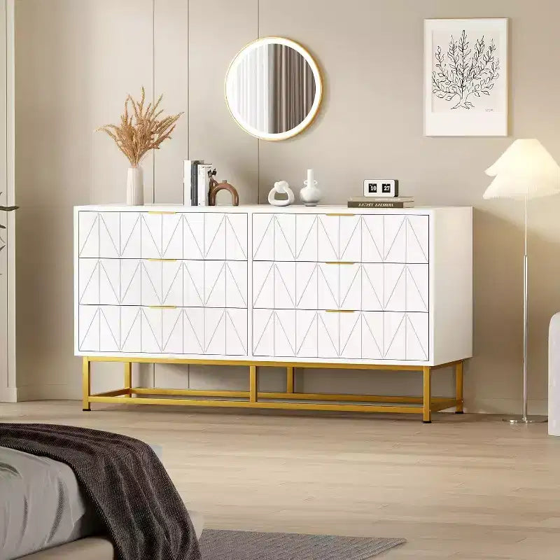 Wood Dresser for Bedroom, Wide Chest of Drawers with 6 Drawer, Large Storage Tower Unit, Closet Store Organizer for Living Room, Hallway