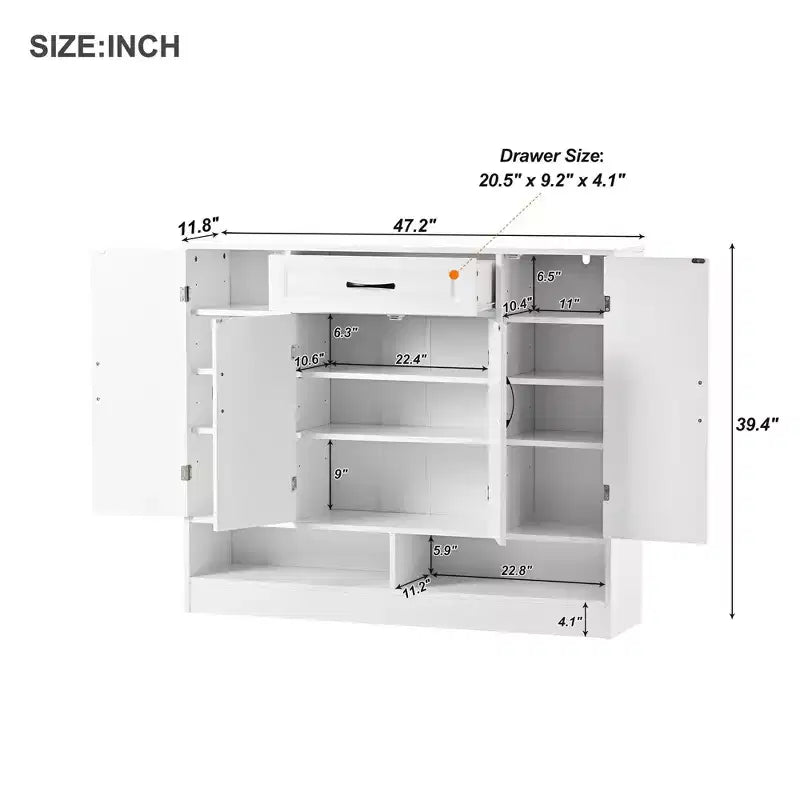 Shoe Cabinet, Storage Cabinet with 4 Doors, 1 Drawer and Adjustable Shelves, Entryway Cabinet for Entryway, Living Room