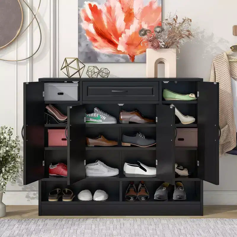 Shoe Cabinet, Storage Cabinet with 4 Doors, 1 Drawer and Adjustable Shelves, Entryway Cabinet for Entryway, Living Room