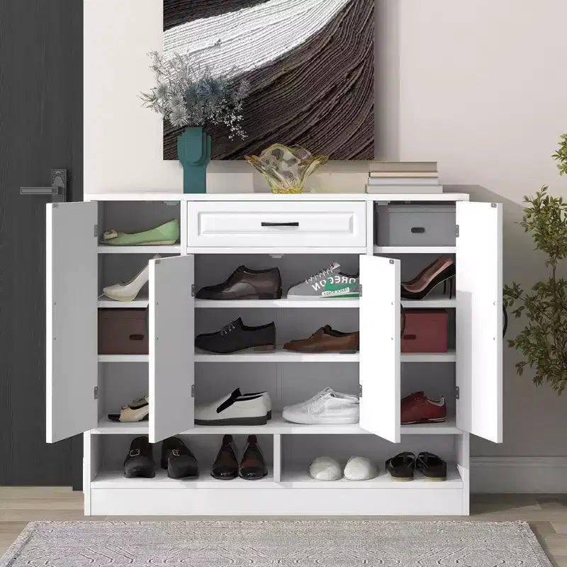 Shoe Cabinet, Storage Cabinet with 4 Doors, 1 Drawer and Adjustable Shelves, Entryway Cabinet for Entryway, Living Room