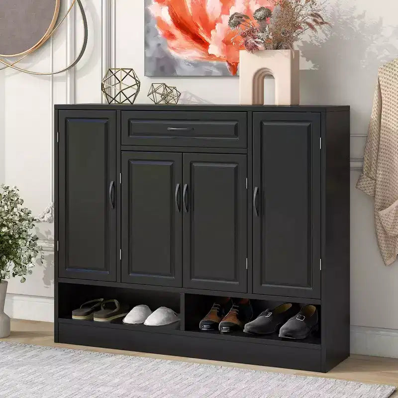 Shoe Cabinet, Storage Cabinet with 4 Doors, 1 Drawer and Adjustable Shelves, Entryway Cabinet for Entryway, Living Room