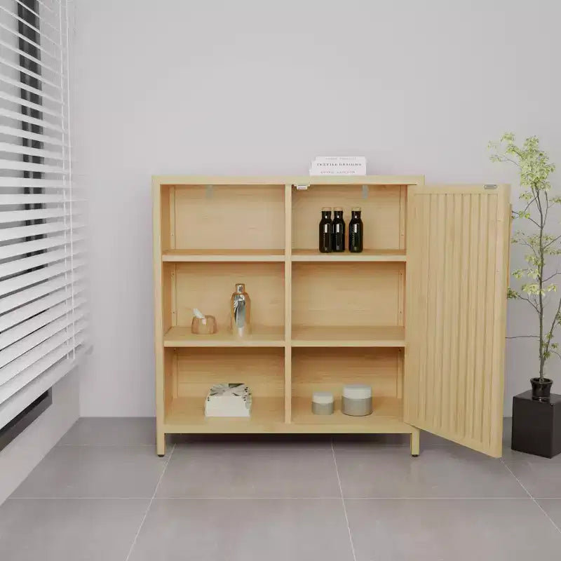 Bamboo Shoe Cabinet, Narrow Shoe Rack with 2 Doors and 3 Shelves, Shoe Storage for Entryway, Foyer, Hallway, Bedroom
