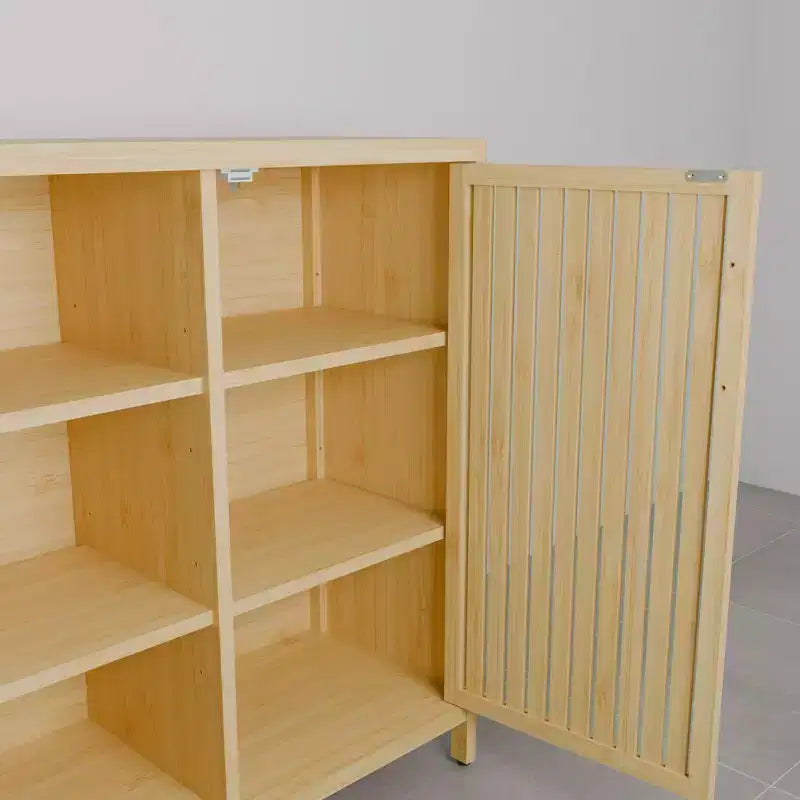 Bamboo Shoe Cabinet, Narrow Shoe Rack with 2 Doors and 3 Shelves, Shoe Storage for Entryway, Foyer, Hallway, Bedroom