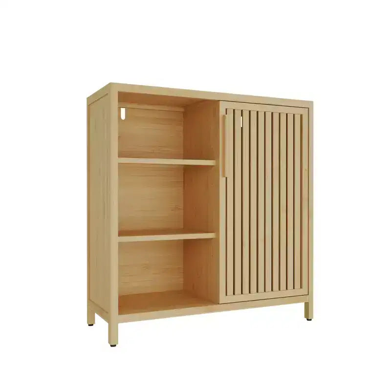 Bamboo Shoe Cabinet, Narrow Shoe Rack with 2 Doors and 3 Shelves, Shoe Storage for Entryway, Foyer, Hallway, Bedroom