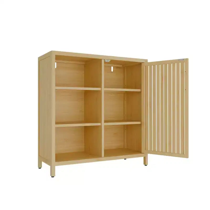Bamboo Shoe Cabinet, Narrow Shoe Rack with 2 Doors and 3 Shelves, Shoe Storage for Entryway, Foyer, Hallway, Bedroom
