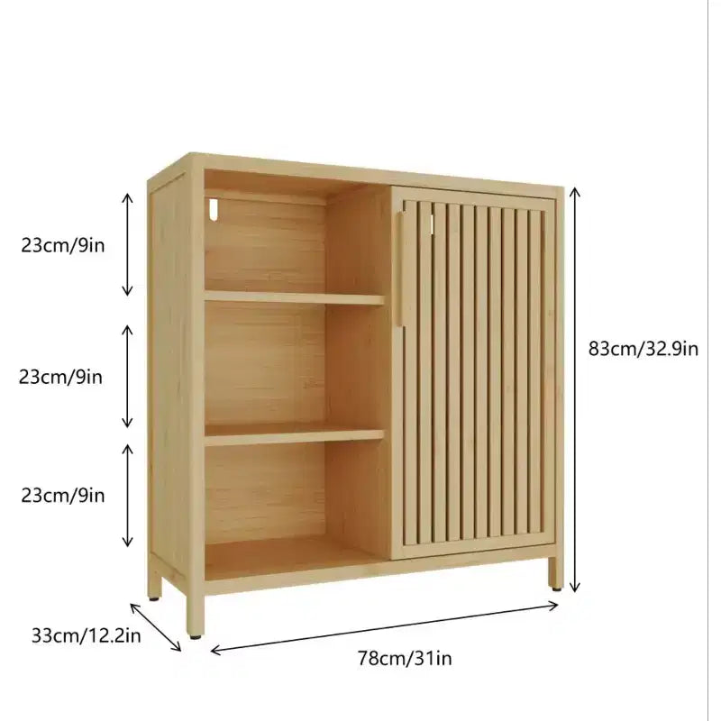 Bamboo Shoe Cabinet, Narrow Shoe Rack with 2 Doors and 3 Shelves, Shoe Storage for Entryway, Foyer, Hallway, Bedroom