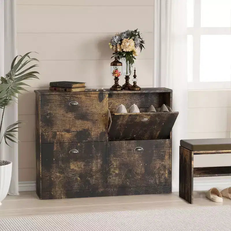 Shoe Cabinet, Narrow Shoe Rack with 4 Drawers and Metal Handle, Shoe Storage for Entryway, Foyer, Hallway, Bedroom
