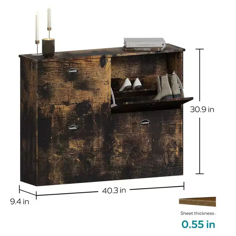 Shoe Cabinet, Narrow Shoe Rack with 4 Drawers and Metal Handle, Shoe Storage for Entryway, Foyer, Hallway, Bedroom