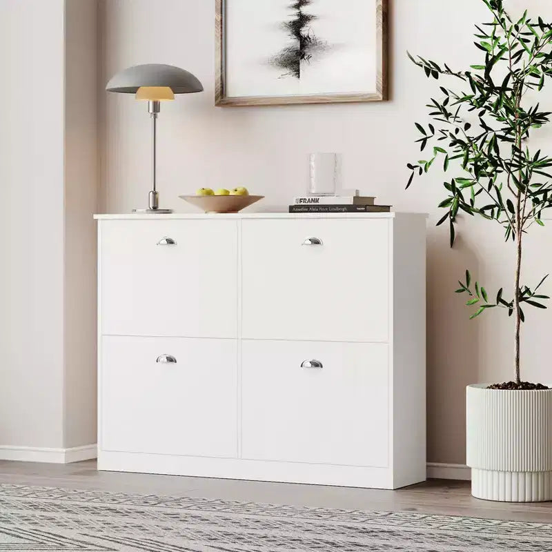 Shoe Cabinet, Narrow Shoe Rack with 4 Drawers and Metal Handle, Shoe Storage for Entryway, Foyer, Hallway, Bedroom