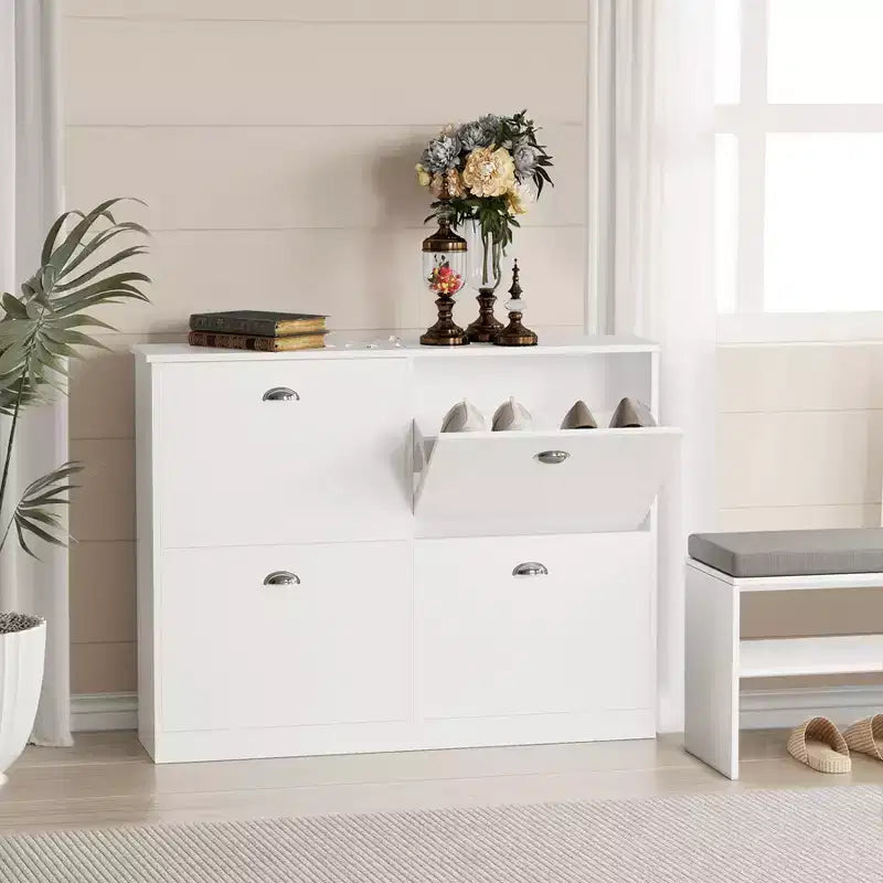 Shoe Cabinet, Narrow Shoe Rack with 4 Drawers and Metal Handle, Shoe Storage for Entryway, Foyer, Hallway, Bedroom