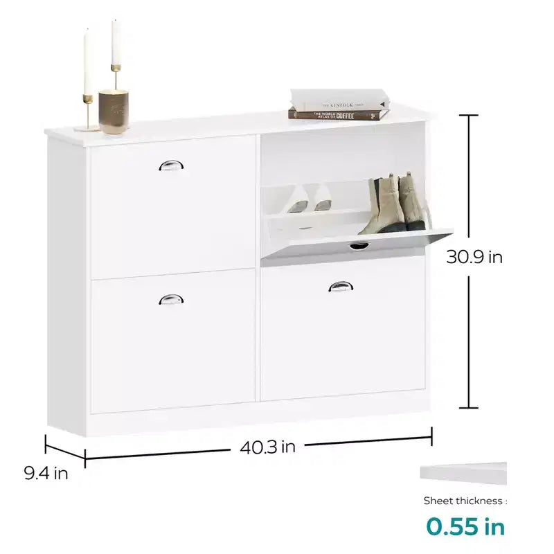 Shoe Cabinet, Narrow Shoe Rack with 4 Drawers and Metal Handle, Shoe Storage for Entryway, Foyer, Hallway, Bedroom