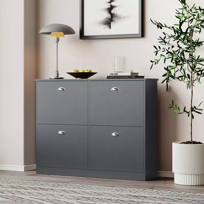 Shoe Cabinet, Narrow Shoe Rack with 4 Drawers and Metal Handle, Shoe Storage for Entryway, Foyer, Hallway, Bedroom