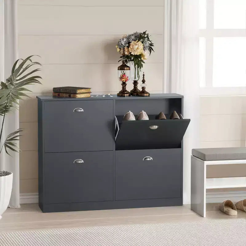 Shoe Cabinet, Narrow Shoe Rack with 4 Drawers and Metal Handle, Shoe Storage for Entryway, Foyer, Hallway, Bedroom
