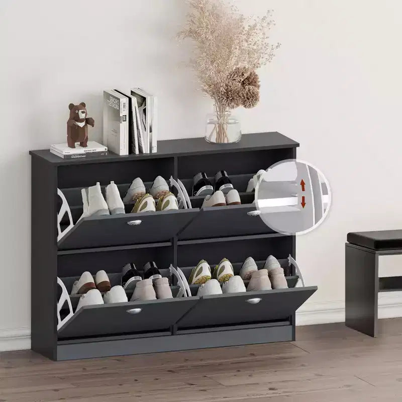 Shoe Cabinet, Narrow Shoe Rack with 4 Drawers and Metal Handle, Shoe Storage for Entryway, Foyer, Hallway, Bedroom