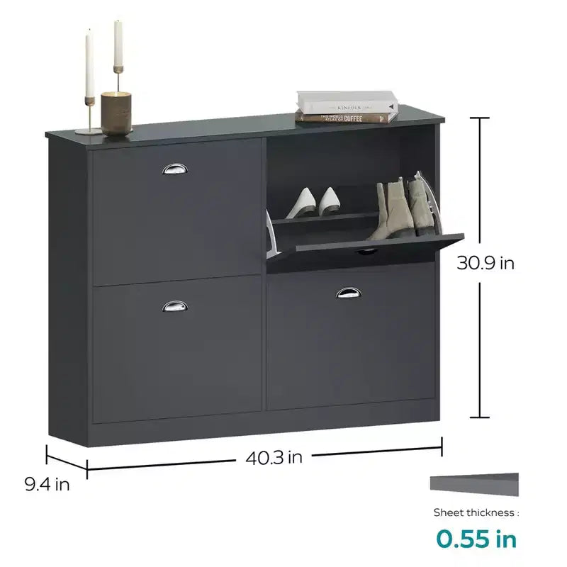 Shoe Cabinet, Narrow Shoe Rack with 4 Drawers and Metal Handle, Shoe Storage for Entryway, Foyer, Hallway, Bedroom