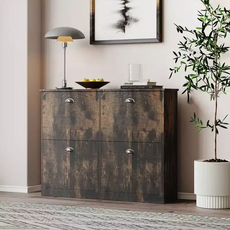 Shoe Cabinet, Narrow Shoe Rack with 4 Drawers and Metal Handle, Shoe Storage for Entryway, Foyer, Hallway, Bedroom