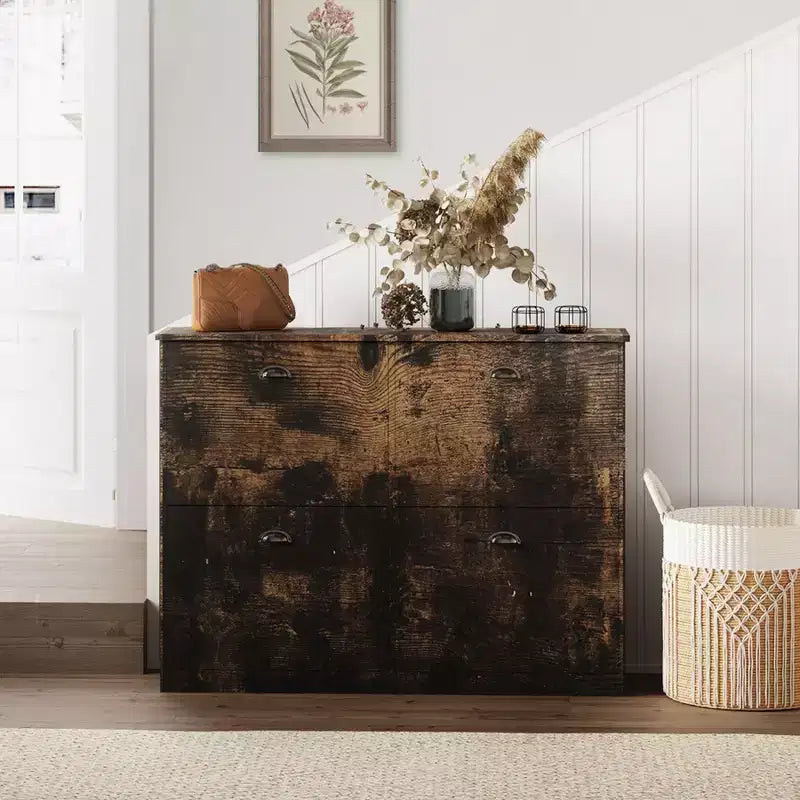 Shoe Cabinet, Narrow Shoe Rack with 4 Drawers and Metal Handle, Shoe Storage for Entryway, Foyer, Hallway, Bedroom