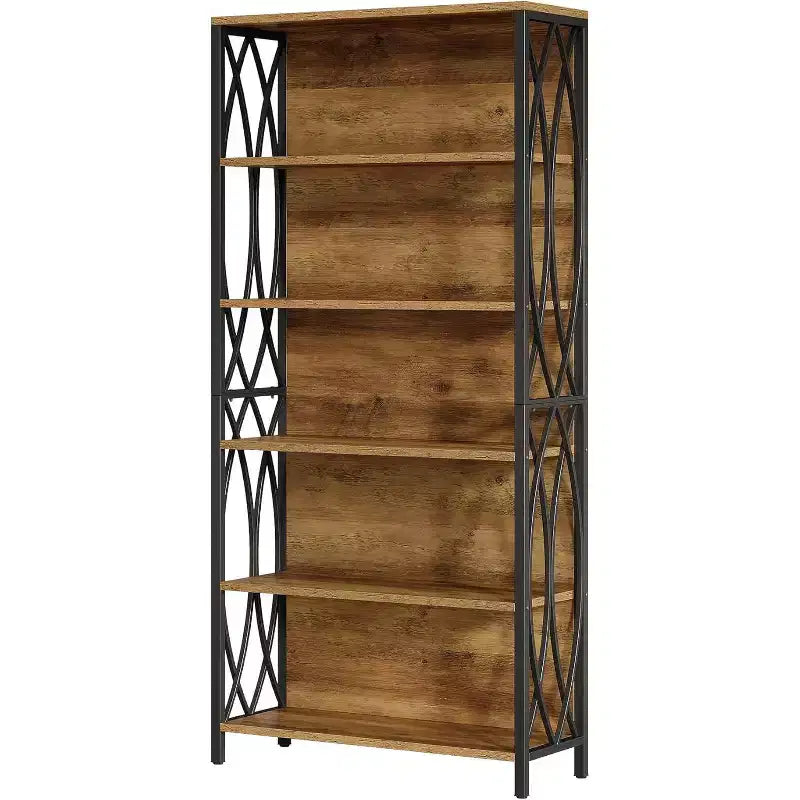 70.87 Industrial Bookshelf, 6-Tier Bookcase with Geometric Metal Frame & Open Storage Shelves for Home Office, Living Room, Brown
