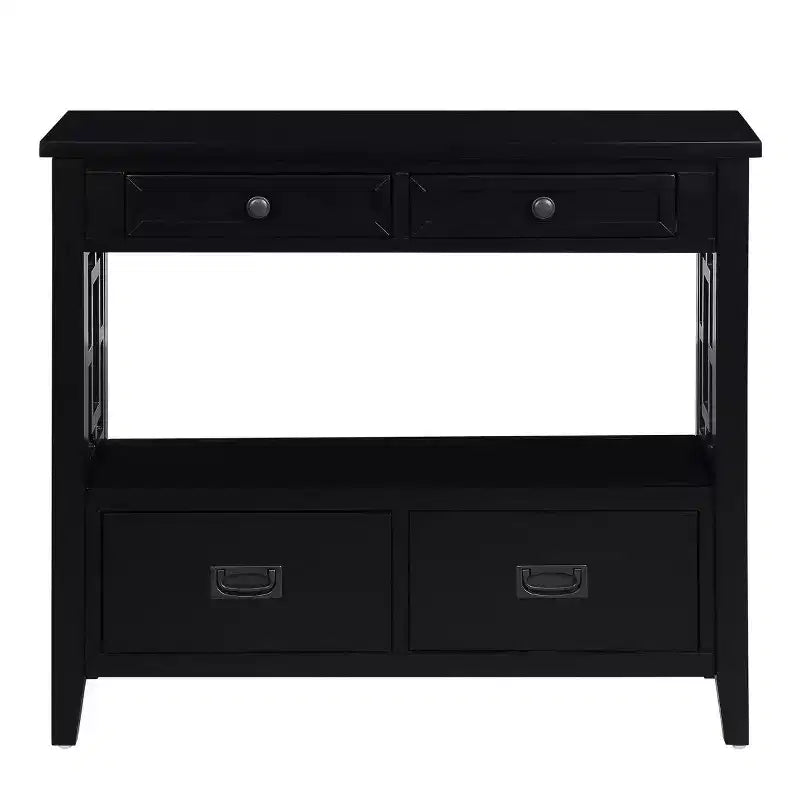 36'' Farmhouse Wood Console Table with 4 Drawers and 1 Storage Shelf for Entryway and Living Room , Black