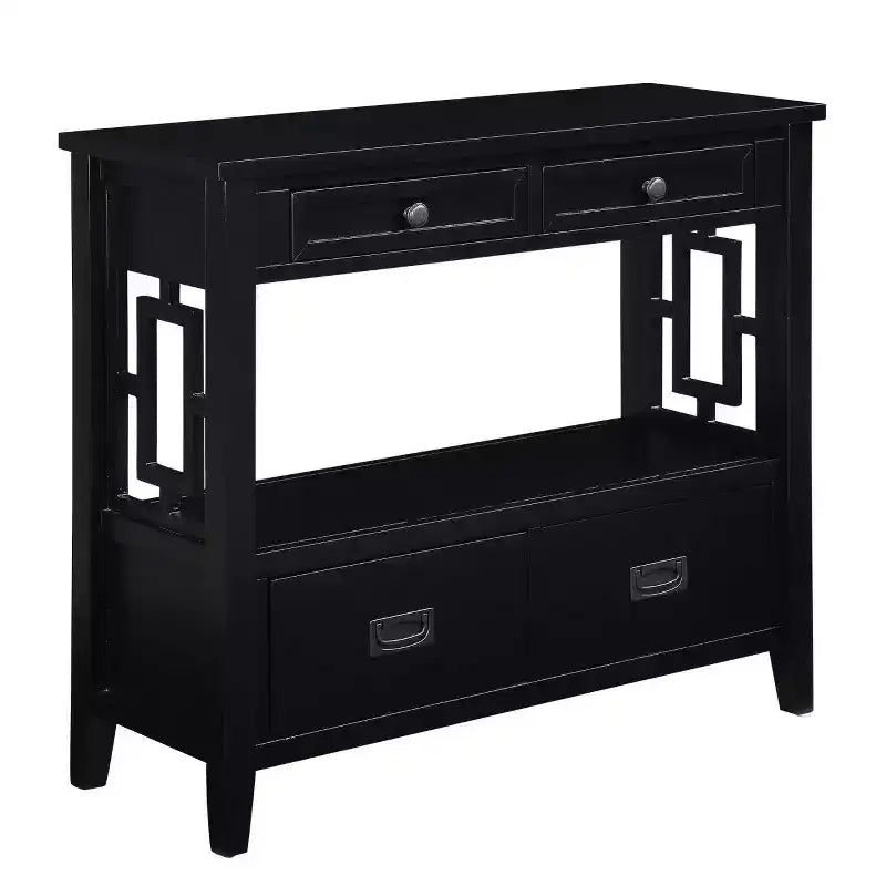 36'' Farmhouse Wood Console Table with 4 Drawers and 1 Storage Shelf for Entryway and Living Room , Black