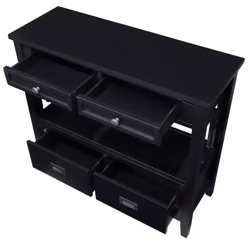 36'' Farmhouse Wood Console Table with 4 Drawers and 1 Storage Shelf for Entryway and Living Room , Black