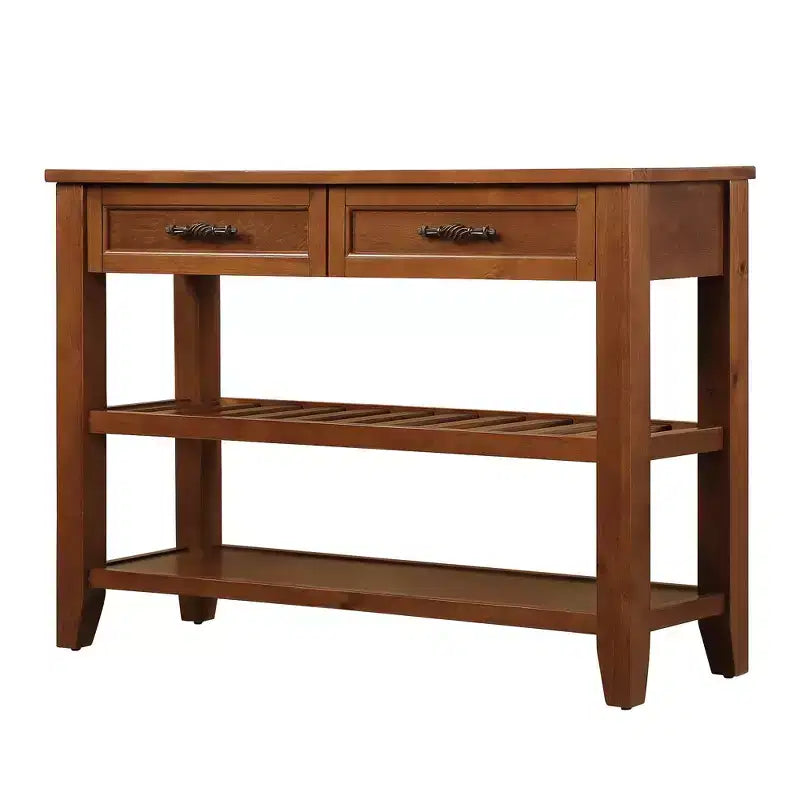 42'' Console Table with 2 Storage Drawers and 2 Tiers Shelves for Living and Dining Room, Brown
