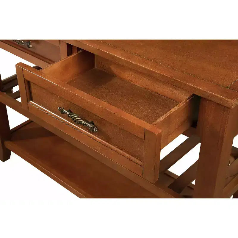 42'' Console Table with 2 Storage Drawers and 2 Tiers Shelves for Living and Dining Room, Brown