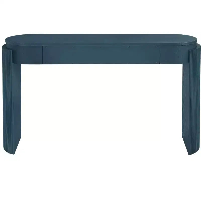Console Table with Natural Wood Grain Finish, Oval Top and 2 Drawers for Entryway and Living Room, Navy