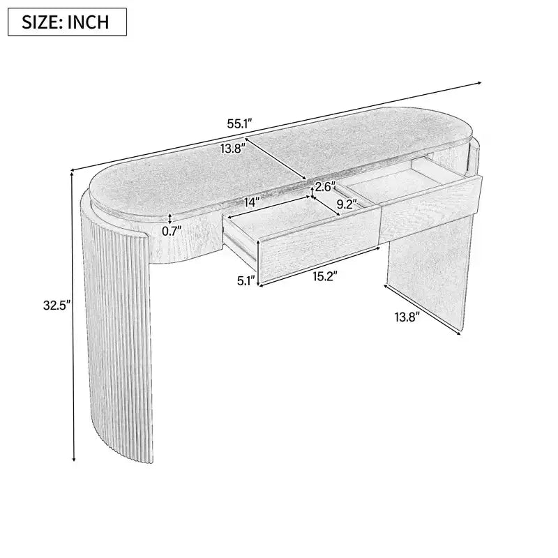 Console Table with Natural Wood Grain Finish, Oval Top and 2 Drawers for Entryway and Living Room, Navy