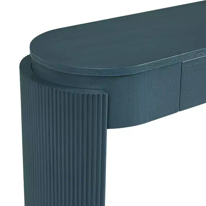 Console Table with Natural Wood Grain Finish, Oval Top and 2 Drawers for Entryway and Living Room, Navy