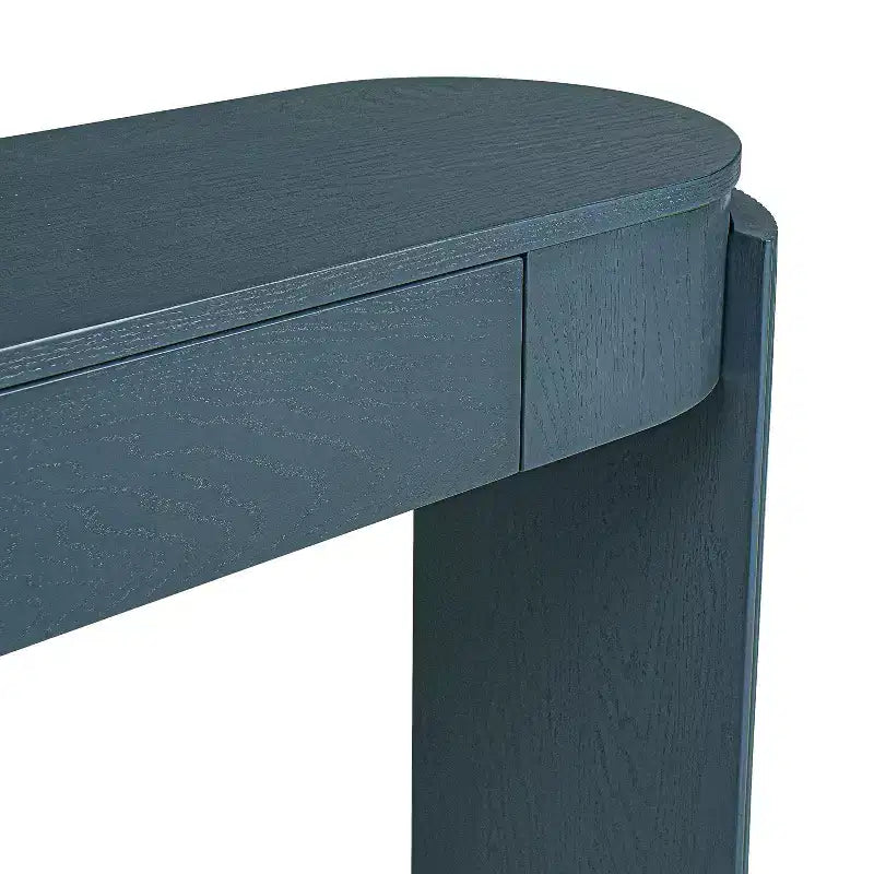 Console Table with Natural Wood Grain Finish, Oval Top and 2 Drawers for Entryway and Living Room, Navy