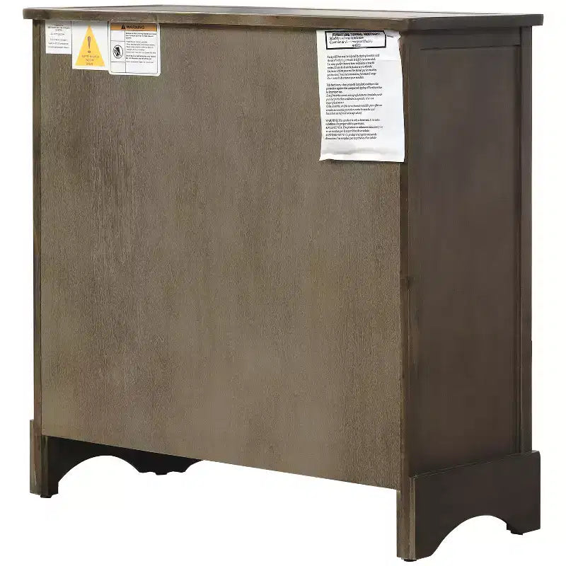 Solid Wood Storage Cabinet with Drawers and Rattan Baskets