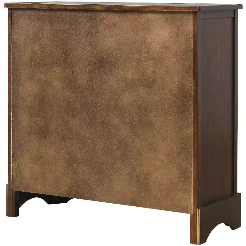 Solid Wood Storage Cabinet with Drawers and Rattan Baskets