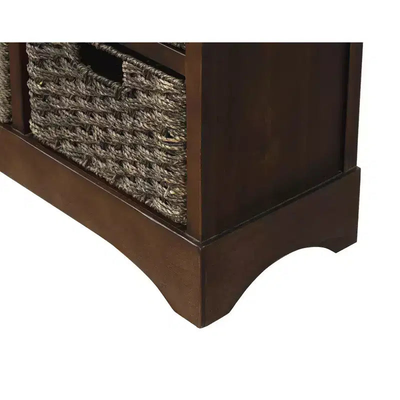 Solid Wood Storage Cabinet with Drawers and Rattan Baskets