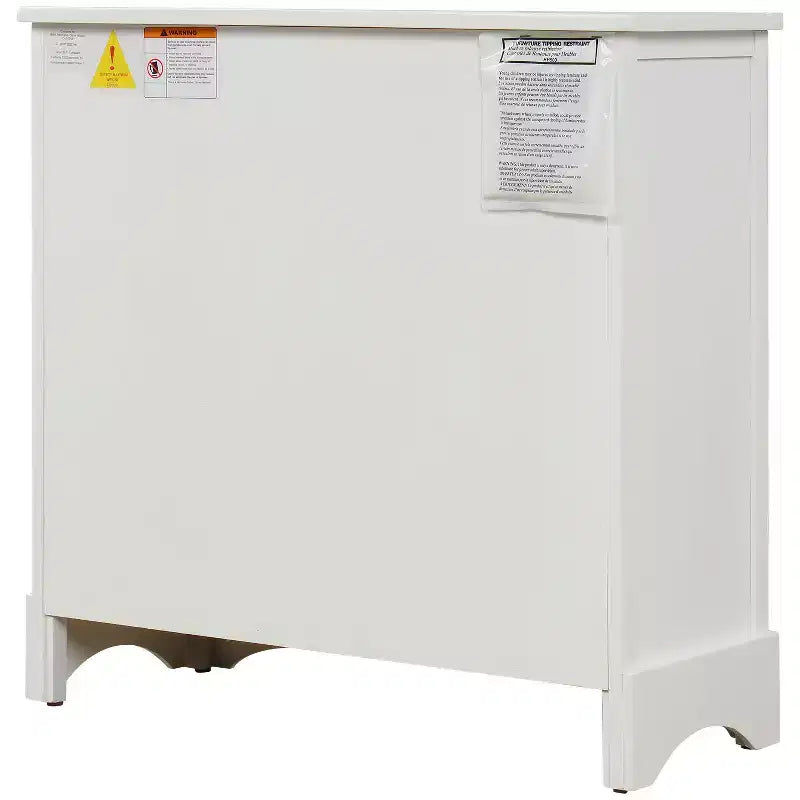 Solid Wood Storage Cabinet with Drawers and Rattan Baskets