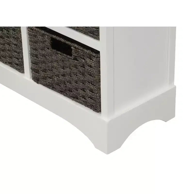 Solid Wood Storage Cabinet with Drawers and Rattan Baskets