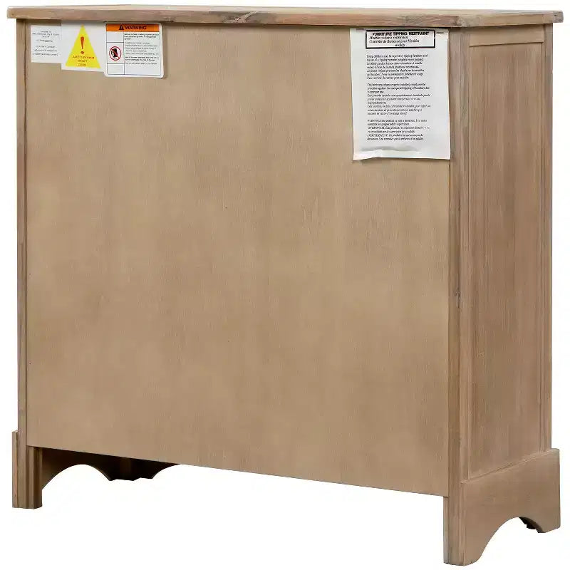 Solid Wood Storage Cabinet with Drawers and Rattan Baskets