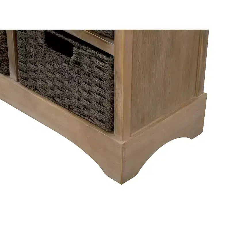 Solid Wood Storage Cabinet with Drawers and Rattan Baskets