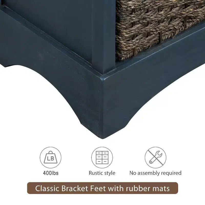 Solid Wood Storage Cabinet with Drawers and Rattan Baskets