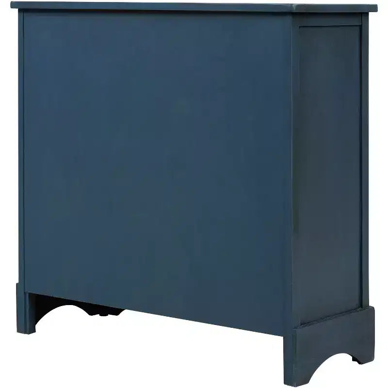 Solid Wood Storage Cabinet with Drawers and Rattan Baskets