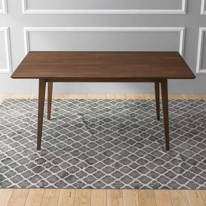 Mid-Century Solid Wood Dining Table 4-6 Seats, Brown Beveled Finish