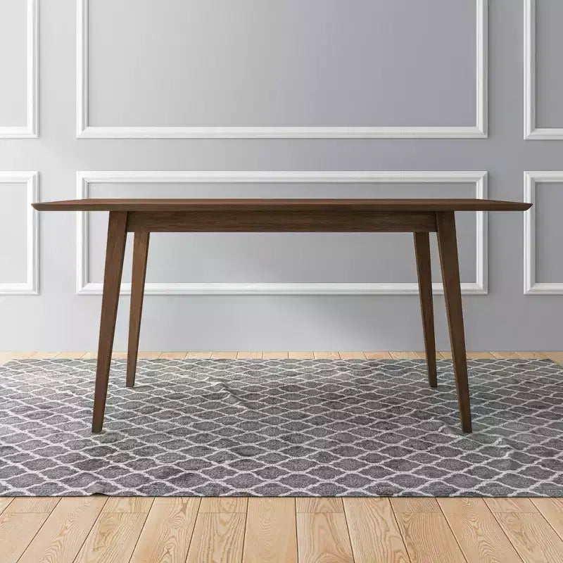 Mid-Century Solid Wood Dining Table 4-6 Seats, Brown Beveled Finish