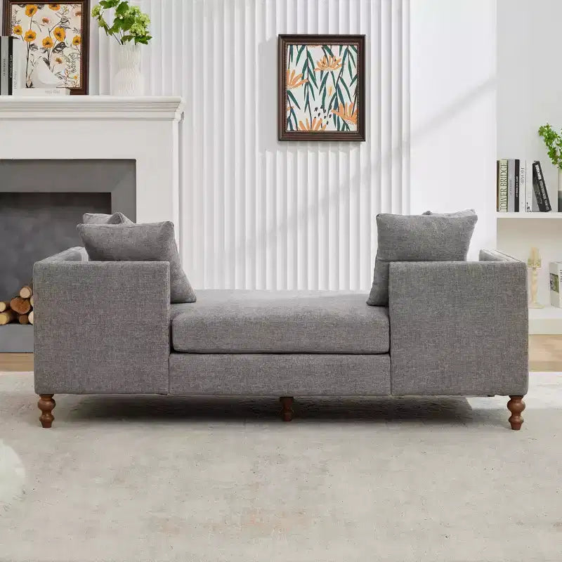 Chenille Upholstered Chaise Lounge with Nailhead Trim