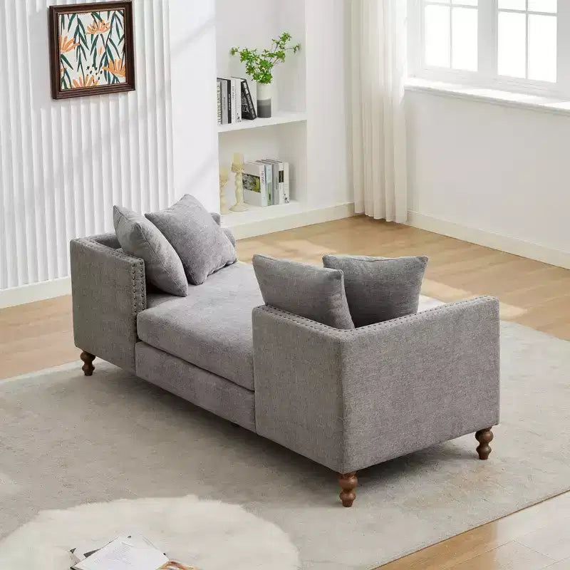 Chenille Upholstered Chaise Lounge with Nailhead Trim