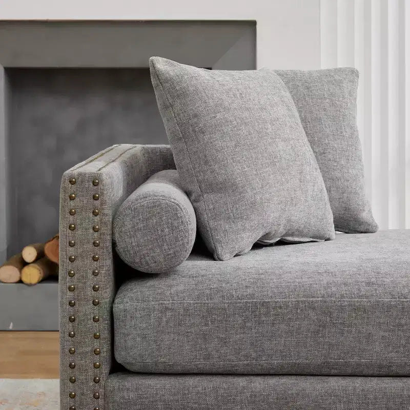 Chenille Upholstered Chaise Lounge with Nailhead Trim