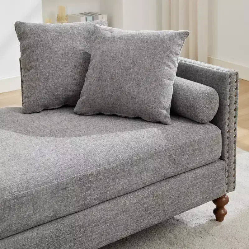 Chenille Upholstered Chaise Lounge with Nailhead Trim